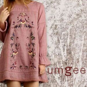 Umgee Boho Embroidered Mini Dress Size M Cotton Blend Long Sleeve Floral